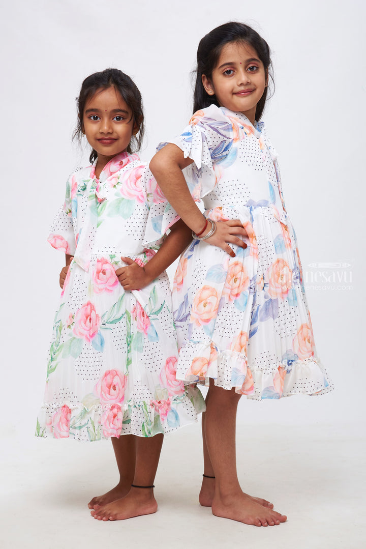 The Nesavu Girls Fancy Frock Elegant Whimsical Watercolor Roses Dress - Classic Charm for Young Divas Nesavu Girls Trendy Frock Designs | Adorable Frocks for the Modern Girl | The Nesavu