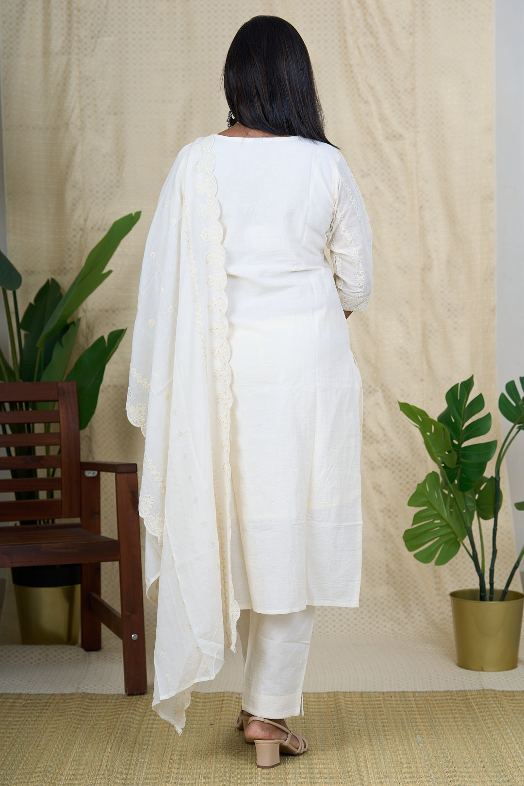 The Nesavu Womens Straight Suit Sets Elegant White Chikankari Cotton Salwar Kameez Set with Embroidered Dupatta Nesavu White Chikankari Cotton Salwar Kameez Set | Embroidered Kurta with Dupatta