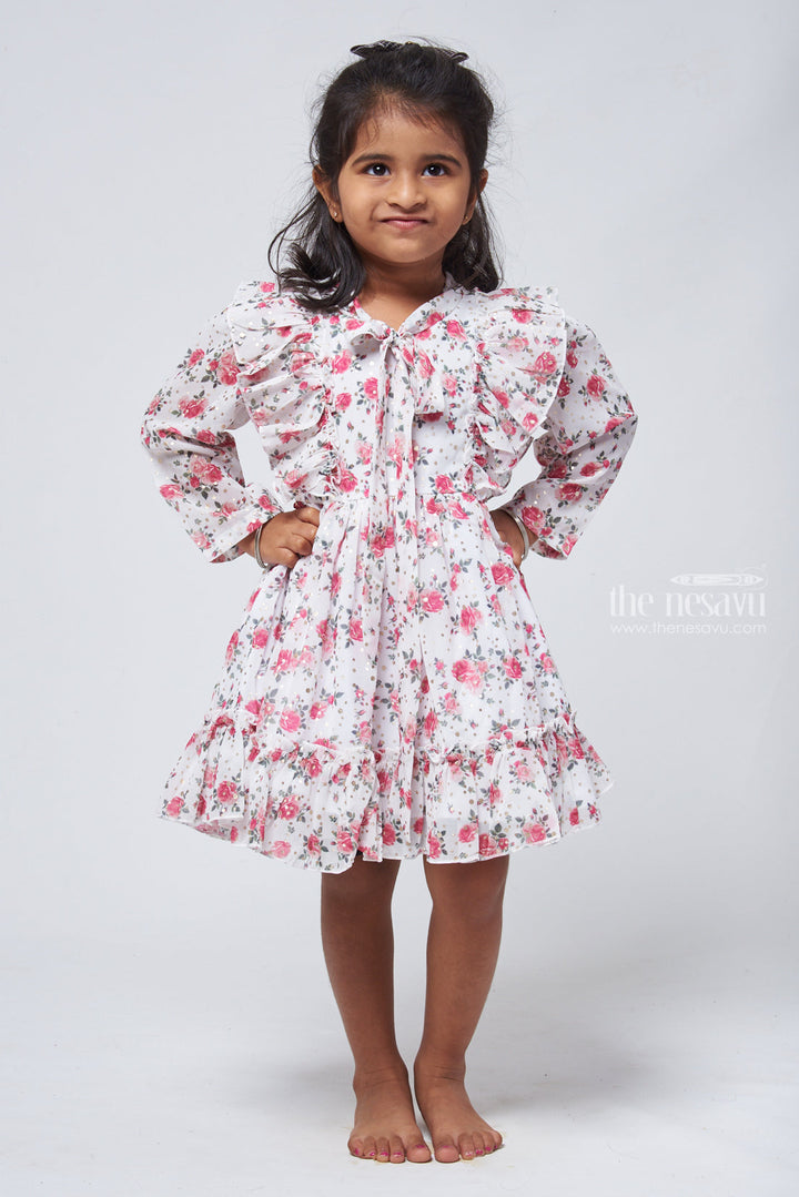 The Nesavu Baby Frock / Jhabla Elegant White Floral Pleated Party Gown for Baby Girls Nesavu 16 (1Y) / White BFJ334C-16 Designer baby Wear Frock | Party Dresses For Kids | The Nesavu