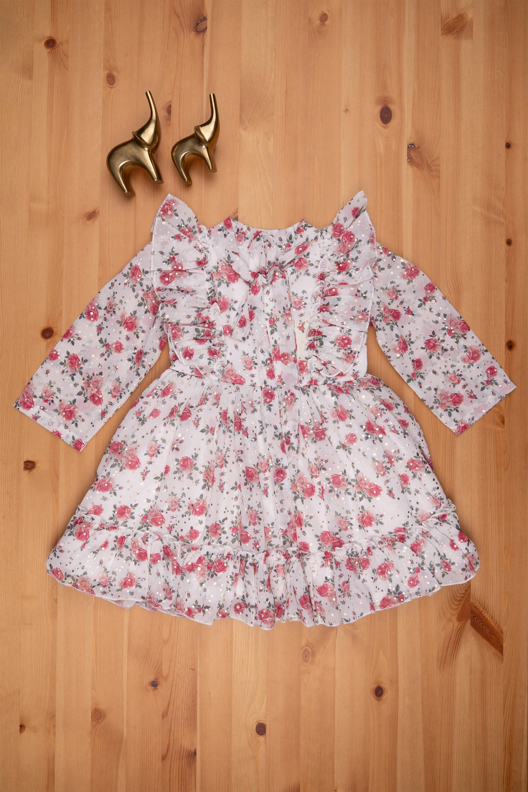 The Nesavu Baby Frock / Jhabla Elegant White Floral Pleated Party Gown for Baby Girls Nesavu Designer baby Wear Frock | Party Dresses For Kids | The Nesavu