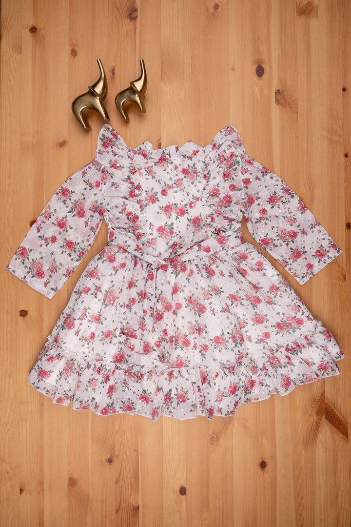 The Nesavu Baby Frock / Jhabla Elegant White Floral Pleated Party Gown for Baby Girls Nesavu Designer baby Wear Frock | Party Dresses For Kids | The Nesavu