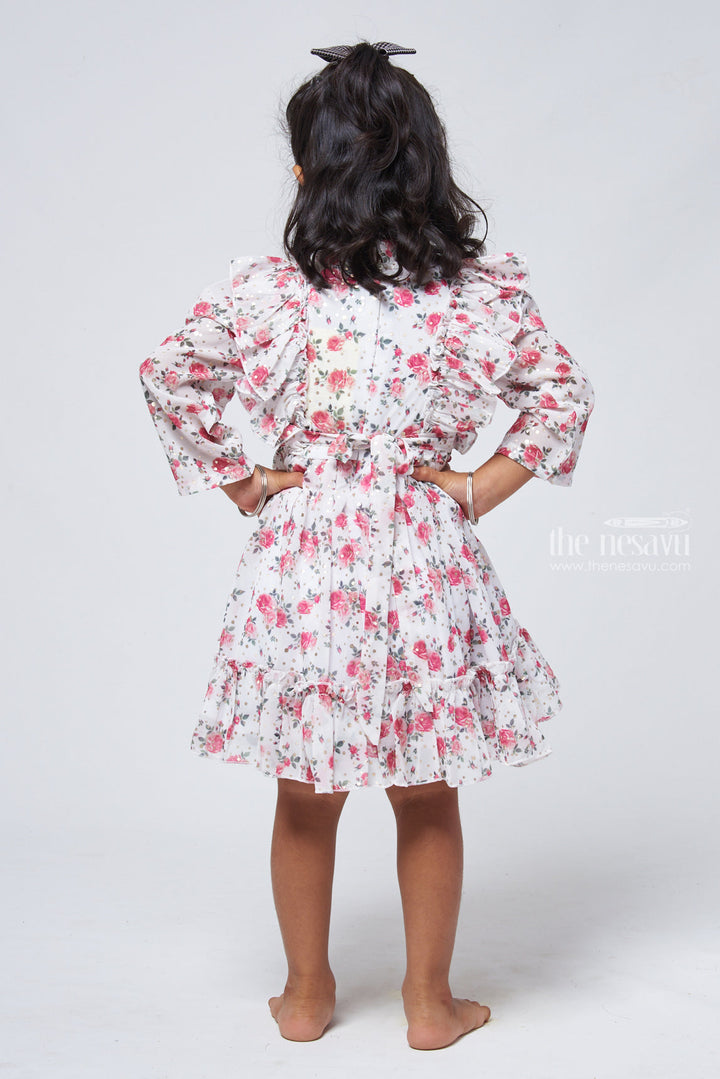The Nesavu Baby Frock / Jhabla Elegant White Floral Pleated Party Gown for Baby Girls Nesavu Designer baby Wear Frock | Party Dresses For Kids | The Nesavu