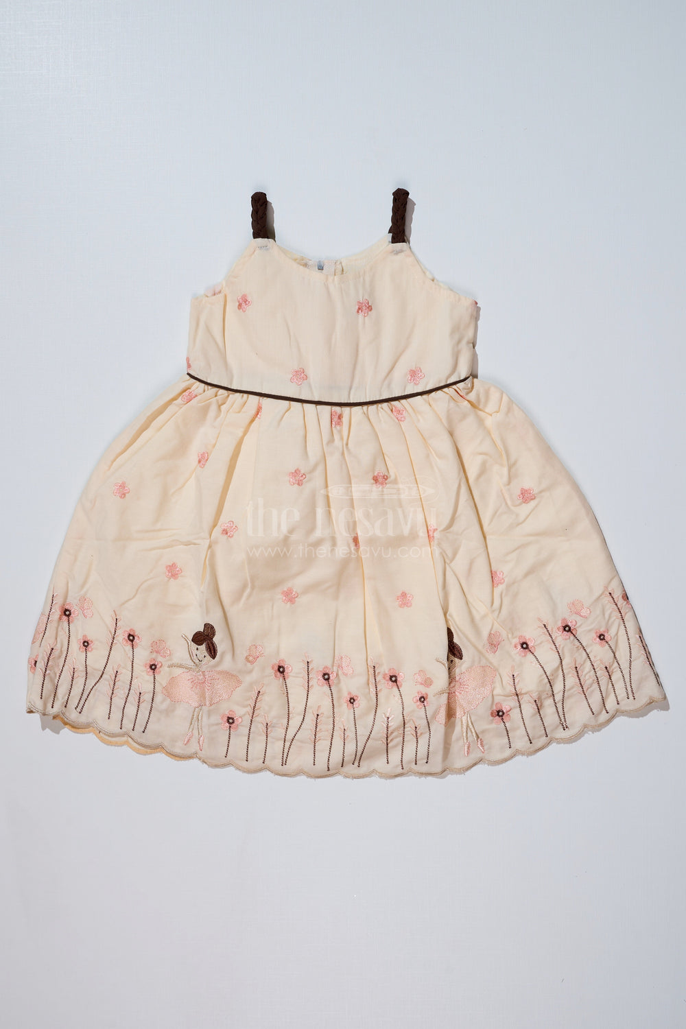 The Nesavu Girls Cotton Frock Elegant Yellow Cotton Frock for Girls with Embroidery and Ballerina Motifs Nesavu 20 (3Y) / Yellow GFC1614B-20 Nesavu Yellow Cotton Frock Girls Embroidery Ballerina Motifs