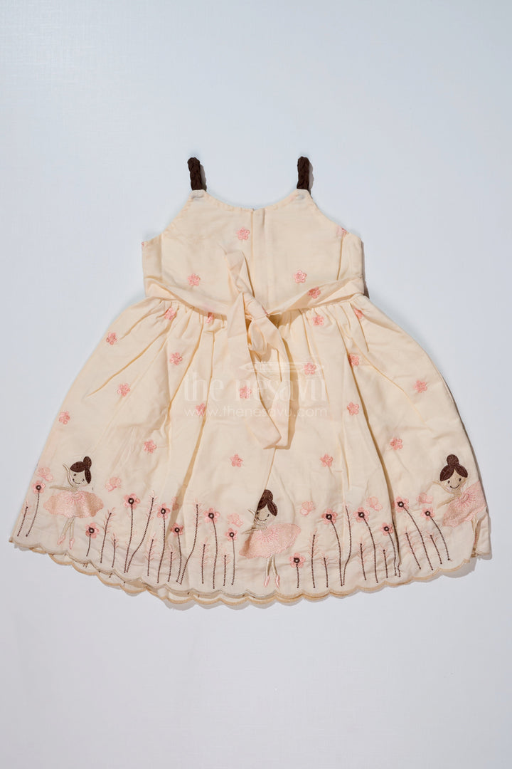 The Nesavu Girls Cotton Frock Elegant Yellow Cotton Frock for Girls with Embroidery and Ballerina Motifs Nesavu Nesavu Yellow Cotton Frock Girls Embroidery Ballerina Motifs