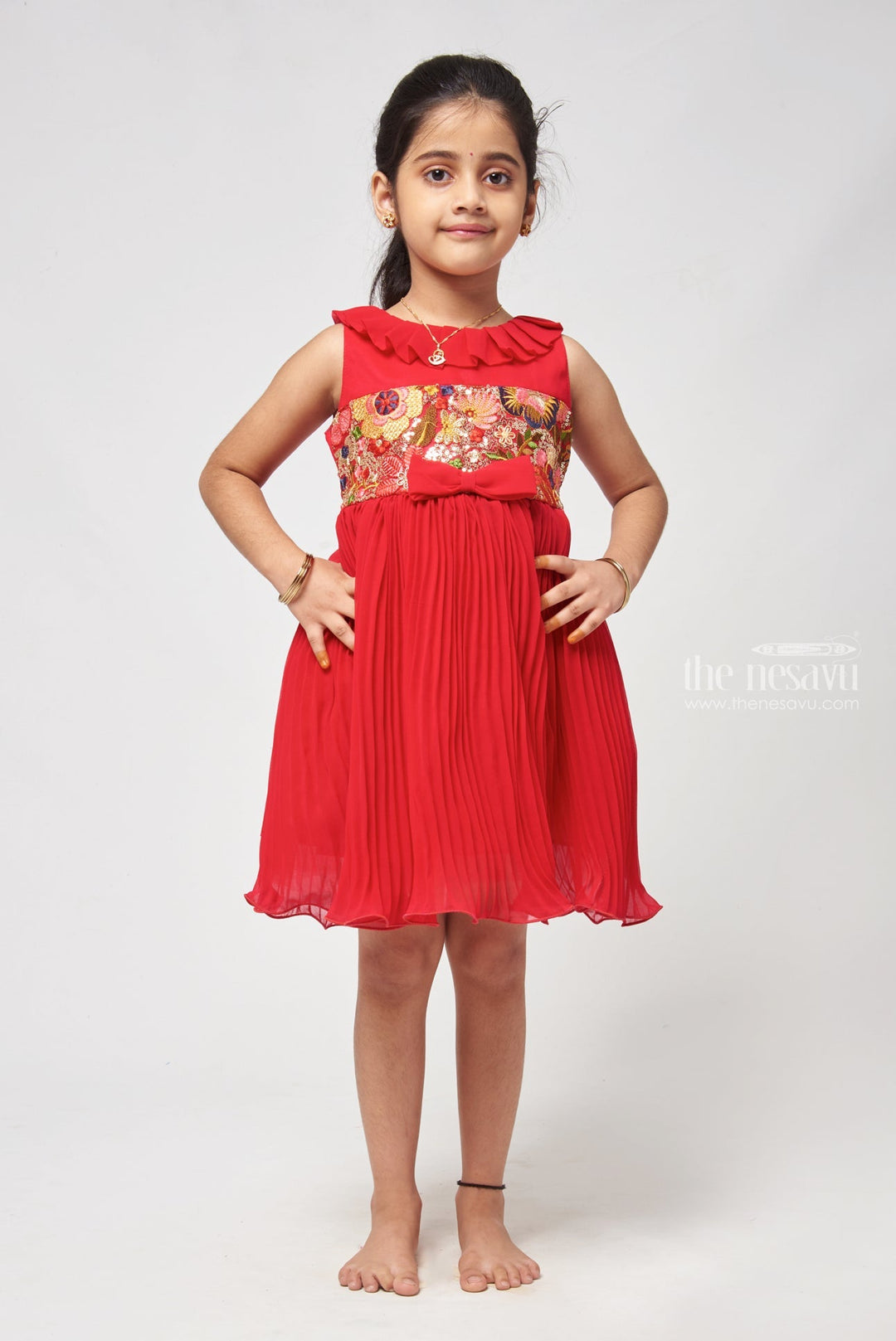 The Nesavu Girls Fancy Frock Embellished Ballroom Style Frock with Sparkle Accents for Girls Nesavu 16 (1Y) / Pink / Georgette GFC1123B-16 Shift Dress For Kids - Fancy Kids Frock Elegance For Photoshoots | The Nesavu