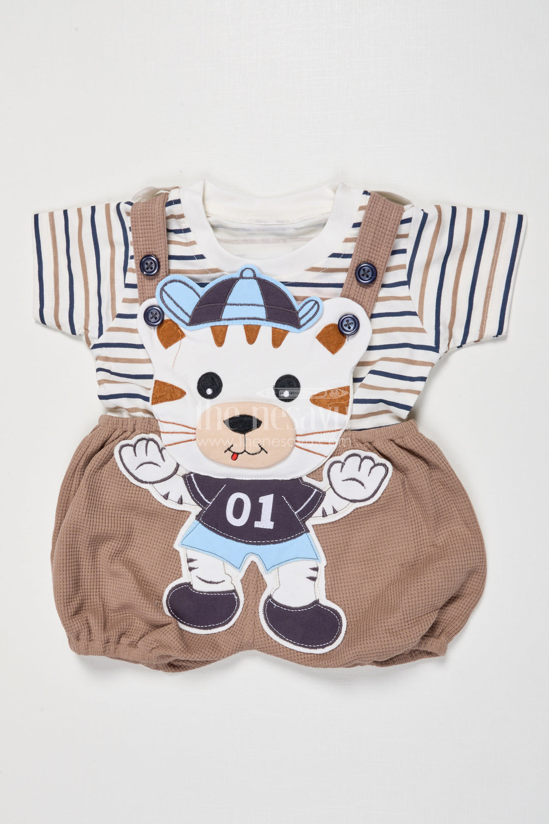 The Nesavu Baby Dungarees Embroidered Baby Dungaree Set for Playtime and All-day Comfort Nesavu 14 (6M) / Brown BCS517A-14 Nesavu baby dungaree set animal embroidery  cotton outfit playtime daily comfort