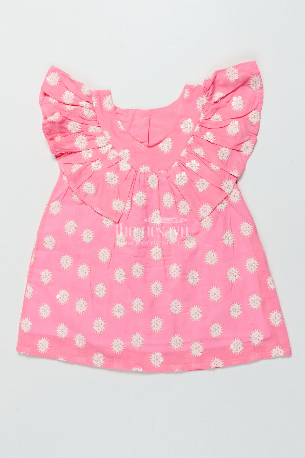 The Nesavu Girls Cotton Frock Embroidered Baby Girl Frock for Parties and Family Outings Nesavu 14 (6M) / Peach GFC1921A-14 Nesavu baby girl cotton frock floral embroidery birthday parties special family moments