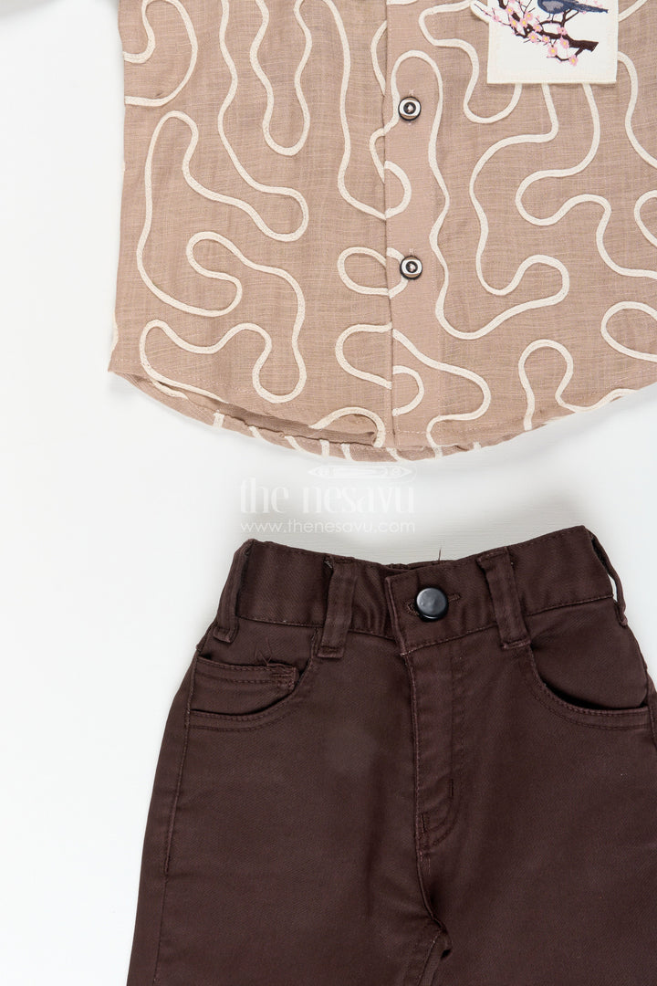 The Nesavu Boys Casual Set Embroidered Boys Casual Shirt and Trouser Set Smart and Breathable Daywear Nesavu Nesavu boys casual cotton outfit embroidery dark trousers  everyday style