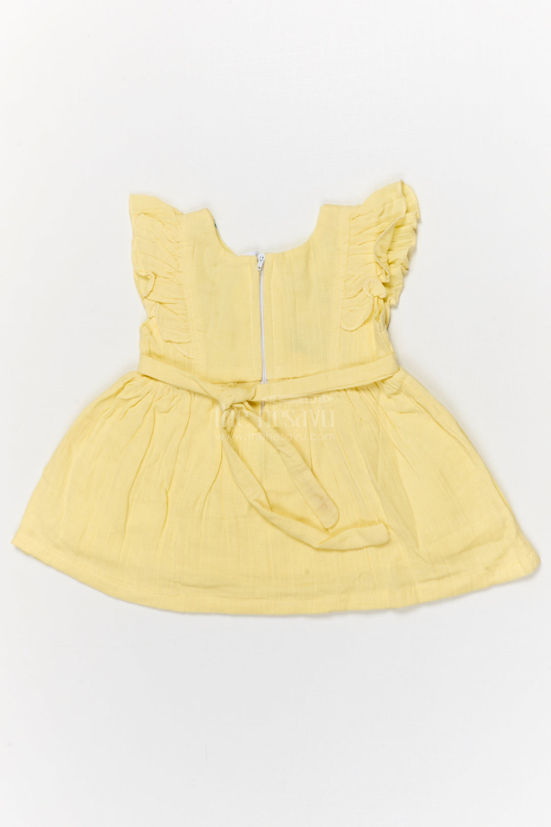 The Nesavu Baby Cotton Frocks Embroidered Cotton Frock for Baby Girls with Ruffle Sleeves and Pleated Flare Nesavu Nesavu baby girl cotton frock with floral embroidery and ruffled sleeves for traditional celebrations