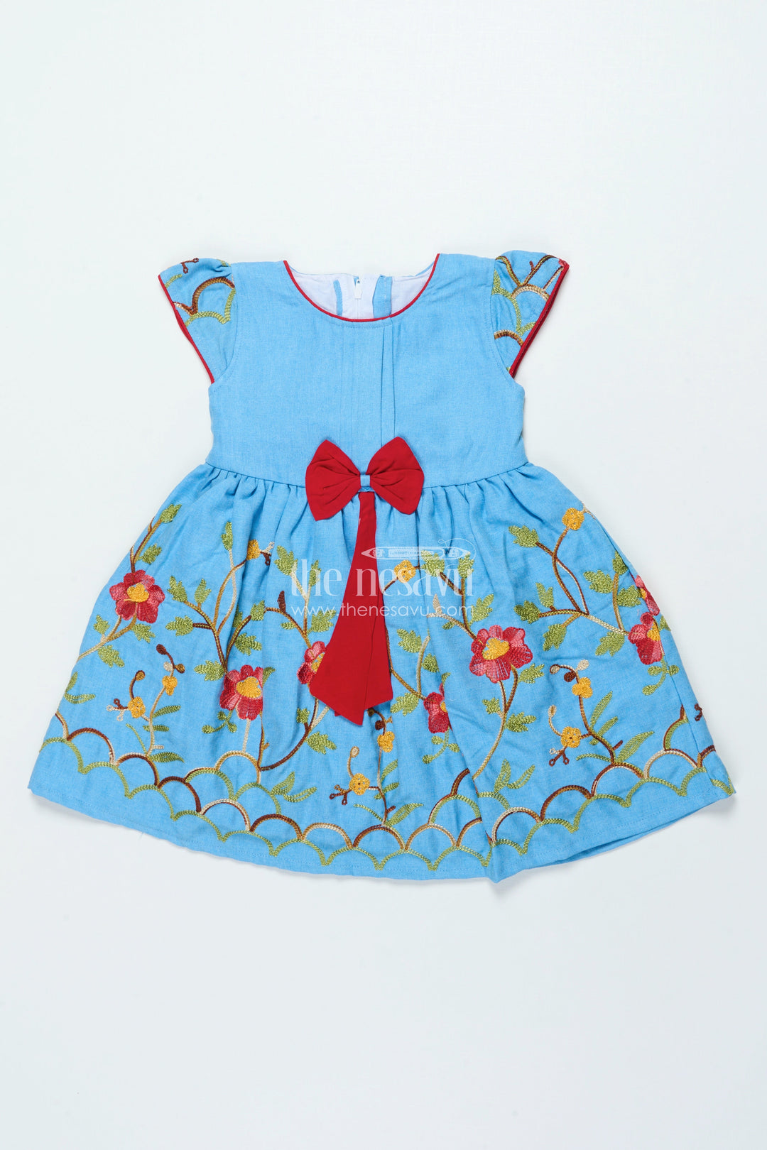 The Nesavu Girls Cotton Frock Embroidered Cotton Frock for Girls for School Functions and Family Outings Nesavu 20 (3Y) / Blue GFC2003A-20 Nesavu embroidered cotton frock girls school events stage functions casual celebrations