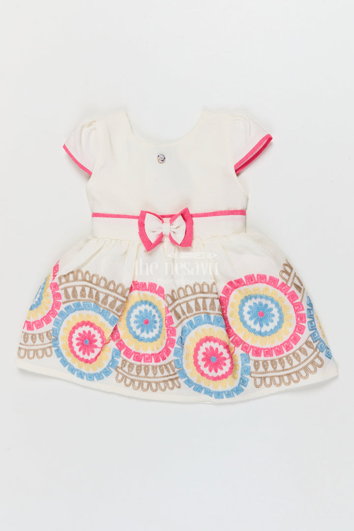 The Nesavu Girls Cotton Frock Embroidered Cotton Frock for Toddler Girls' Day Outings and Events Nesavu 14 (6M) / Beige / Cotton BFJ921A-14 Nesavu toddler girl cotton frock with embroidery for birthdays and festive family outings