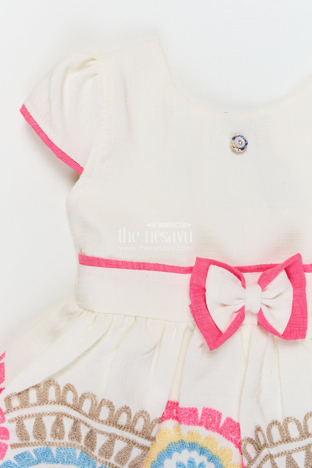 The Nesavu Girls Cotton Frock Embroidered Cotton Frock for Toddler Girls' Day Outings and Events Nesavu Nesavu toddler girl cotton frock with embroidery for birthdays and festive family outings