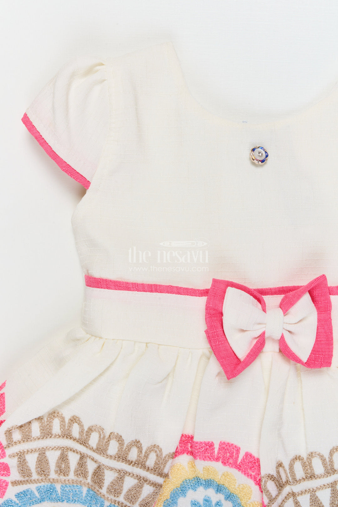 The Nesavu Girls Cotton Frock Embroidered Cotton Frock for Toddler Girls' Day Outings and Events Nesavu Nesavu toddler girl cotton frock with embroidery for birthdays and festive family outings