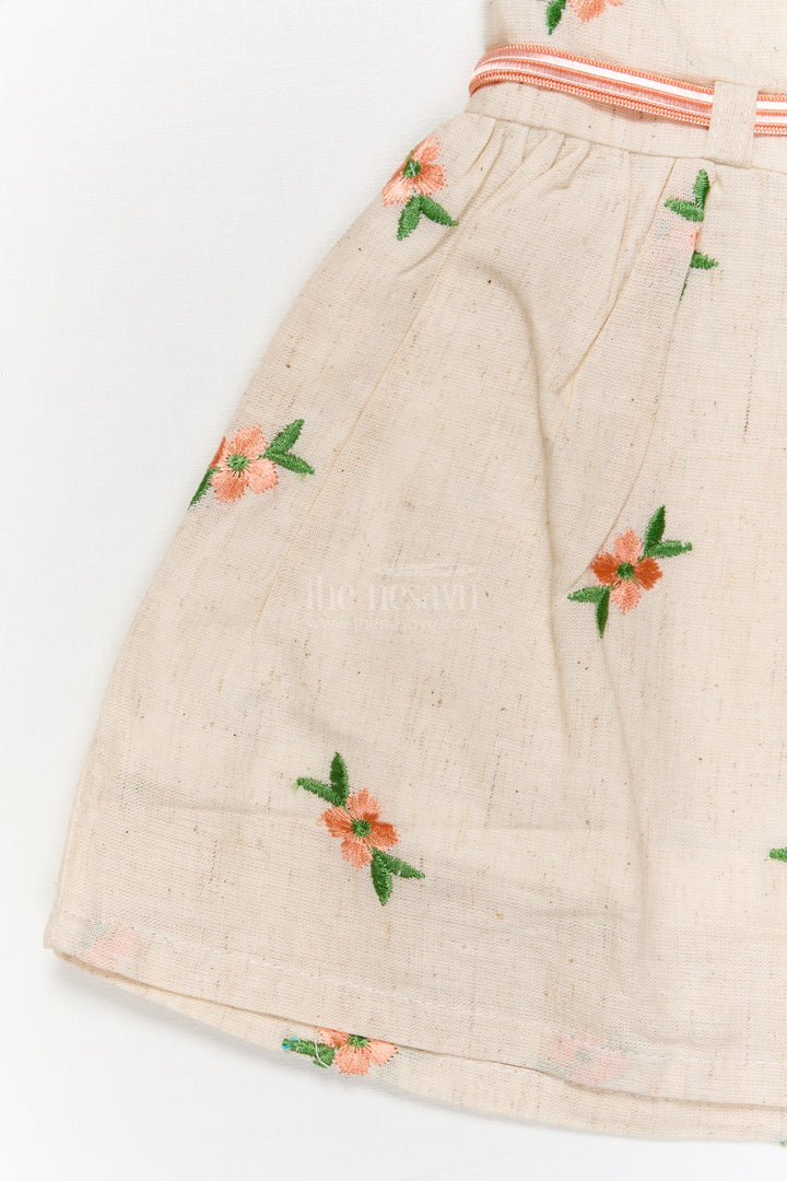 The Nesavu Baby Cotton Frocks Embroidered Cotton Frock for Toddler Girls with Belt for Family Functions Nesavu Nesavu embroidered cotton frock for toddler girls with pleats and belt for family occasions