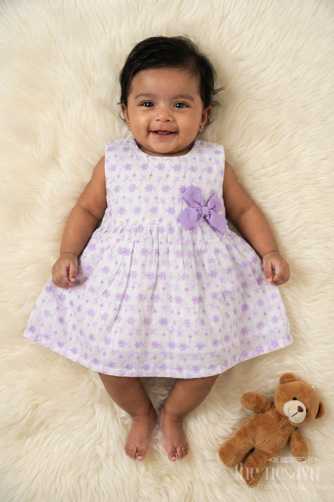 The Nesavu Baby Cotton Frocks Embroidered Cotton Frock for Toddler Girls with Sleeveless Design Nesavu Nesavu toddler girl cotton frock with embroidery and bow for playdates and everyday comfort