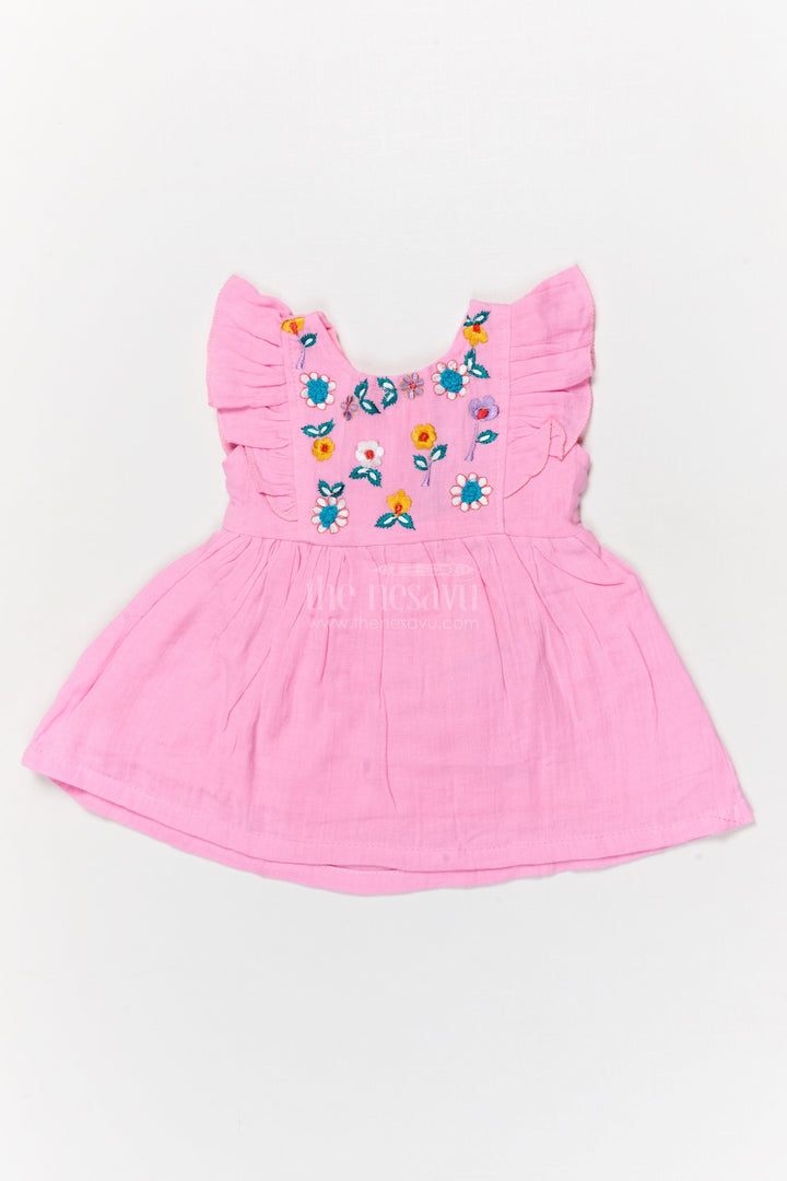 The Nesavu Baby Cotton Frocks Embroidered Cotton Frock with Frilled Shoulders for Baby Girls Nesavu 14 (6M) / Blue BFJ890B-14 Nesavu baby girl embroidered cotton frock with frilled sleeves for festive mornings and birthdays