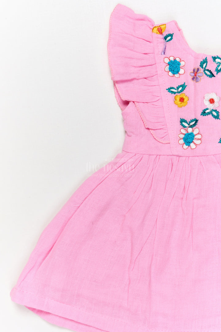 The Nesavu Baby Cotton Frocks Embroidered Cotton Frock with Frilled Shoulders for Baby Girls Nesavu Nesavu baby girl embroidered cotton frock with frilled sleeves for festive mornings and birthdays