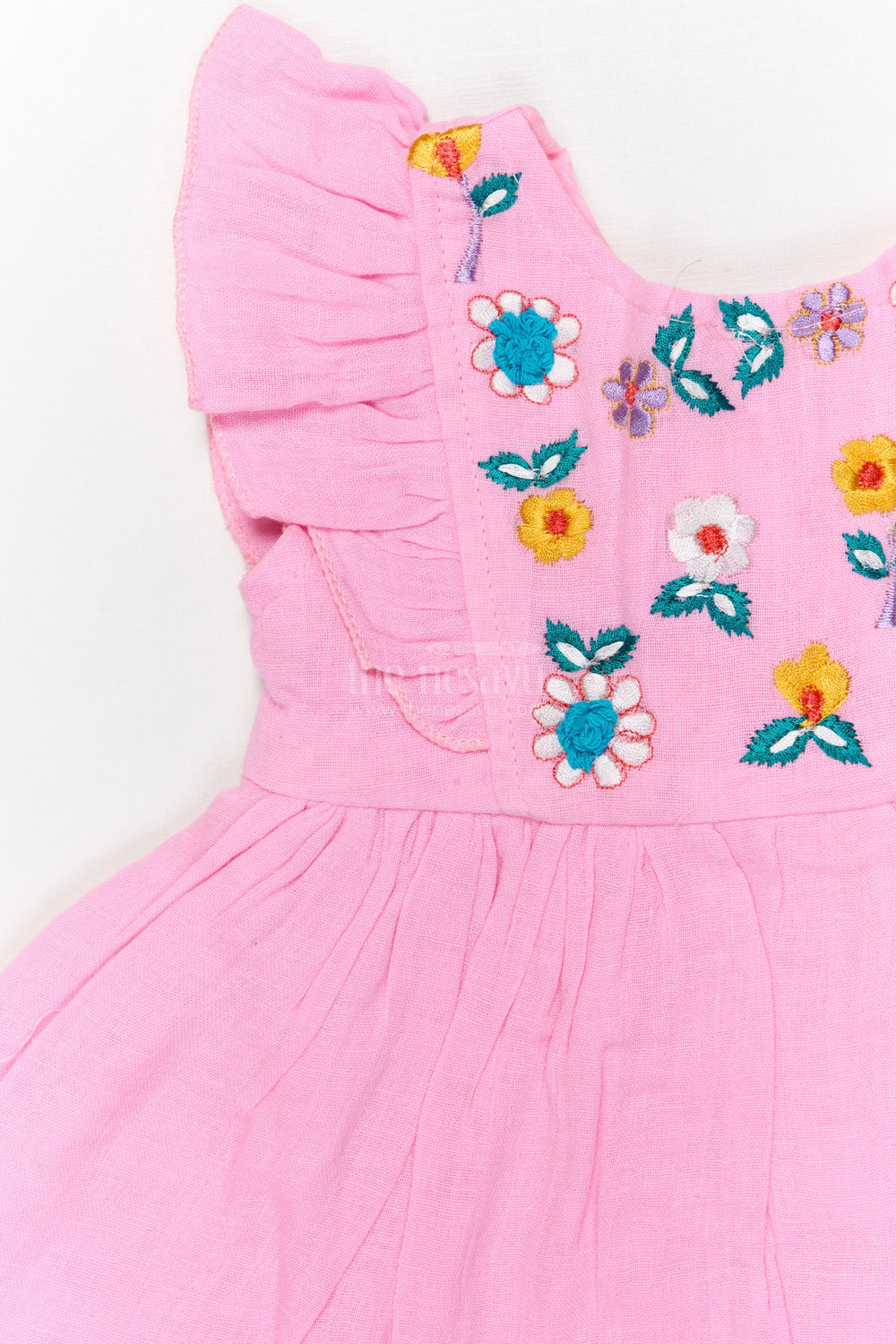 The Nesavu Baby Cotton Frocks Embroidered Cotton Frock with Frilled Shoulders for Baby Girls Nesavu Nesavu baby girl embroidered cotton frock with frilled sleeves for festive mornings and birthdays