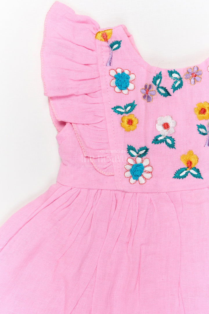 The Nesavu Baby Cotton Frocks Embroidered Cotton Frock with Frilled Shoulders for Baby Girls Nesavu Nesavu baby girl embroidered cotton frock with frilled sleeves for festive mornings and birthdays