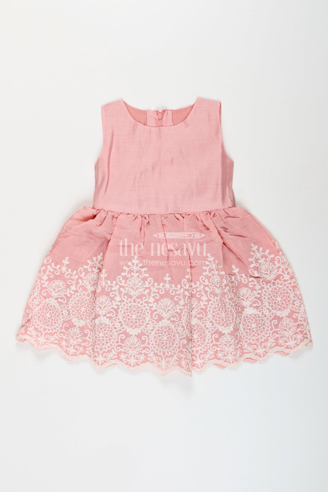 The Nesavu Girls Fancy Frock Embroidered frock and net jacket set for toddler girls for family events Nesavu Nesavu embroidered frock net jacket set toddler girls weddings special occasions