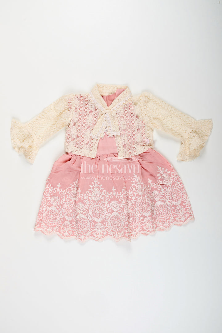 The Nesavu Girls Fancy Frock Embroidered frock and net jacket set for toddler girls for family events Nesavu Nesavu embroidered frock net jacket set toddler girls weddings special occasions