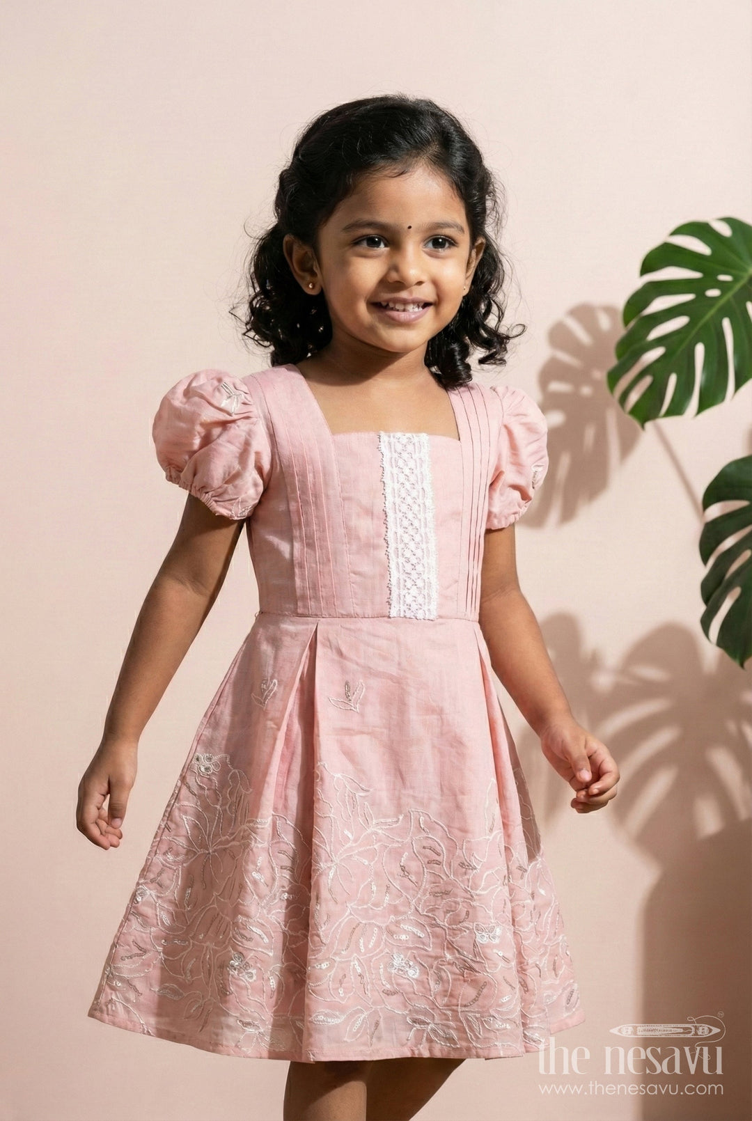 The Nesavu Girls Fancy Frock Embroidered Frock for Toddler Girls for Birthdays and Special Outings Nesavu 20 (3Y) / Pink GFC1827A-20 Nesavu toddler girl frock embroidery birthdays indoor festive occasions