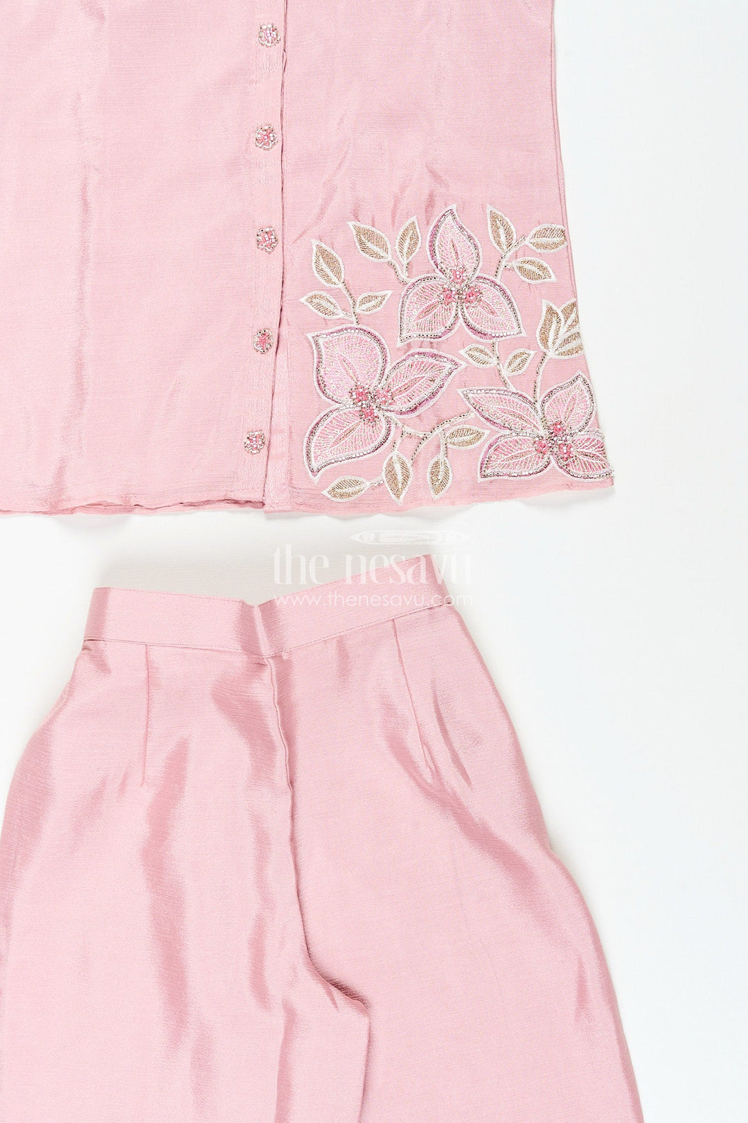The Nesavu Girls Sharara / Plazo Set Embroidered girls sharara/plazo set with designer finish Nesavu Nesavu lavender embroidered girls sharara/plazo set in soft viscose