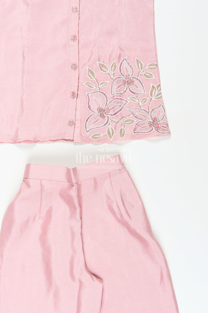 The Nesavu Girls Sharara / Plazo Set Embroidered girls sharara/plazo set with designer finish Nesavu Nesavu lavender embroidered girls sharara/plazo set in soft viscose