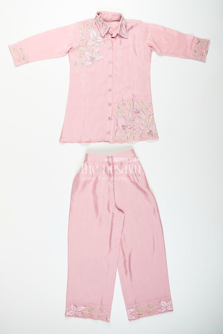 The Nesavu Girls Sharara / Plazo Set Embroidered girls sharara/plazo set with designer finish Nesavu Nesavu lavender embroidered girls sharara/plazo set in soft viscose