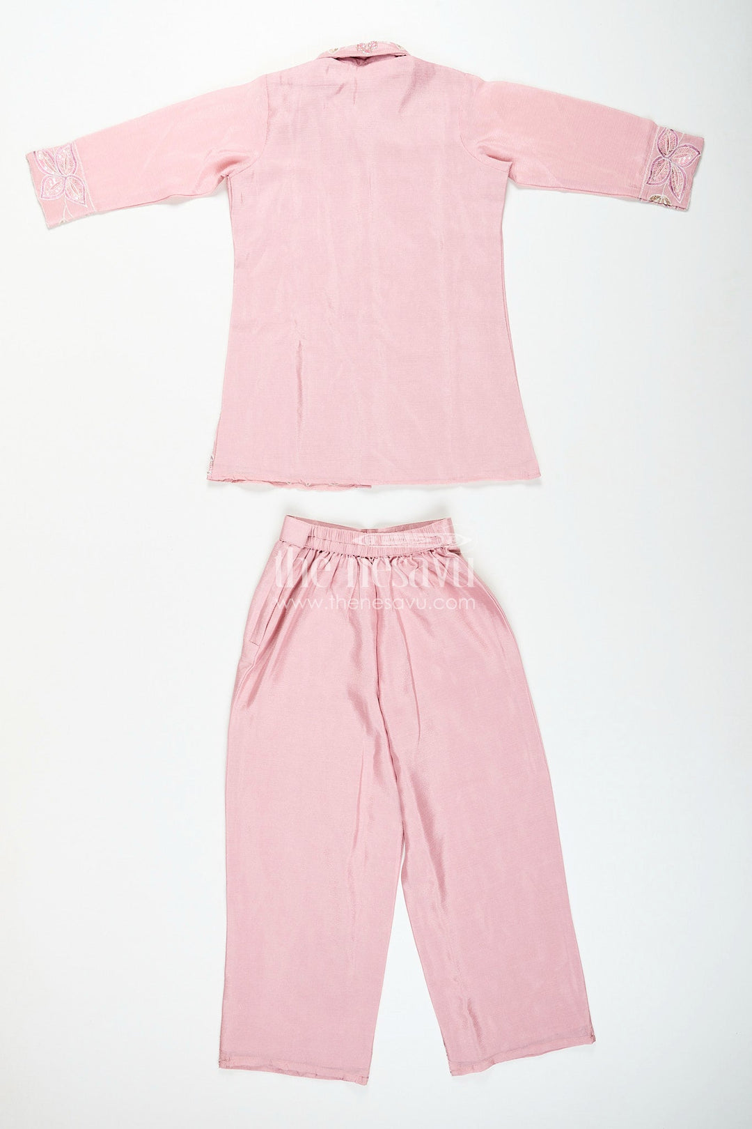 The Nesavu Girls Sharara / Plazo Set Embroidered girls sharara/plazo set with designer finish Nesavu Nesavu lavender embroidered girls sharara/plazo set in soft viscose