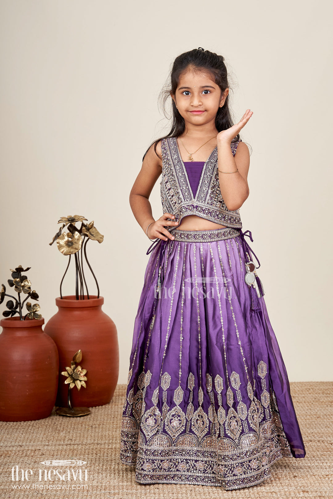 The Nesavu Girls Lehenga Choli Embroidered Lehenga Choli for Girls for Sangeet and Wedding Events Nesavu 18 (2Y) / Purple GL703A-18 Nesavu girls lehenga choli viscose silk embroidery  ideal weddings party wear