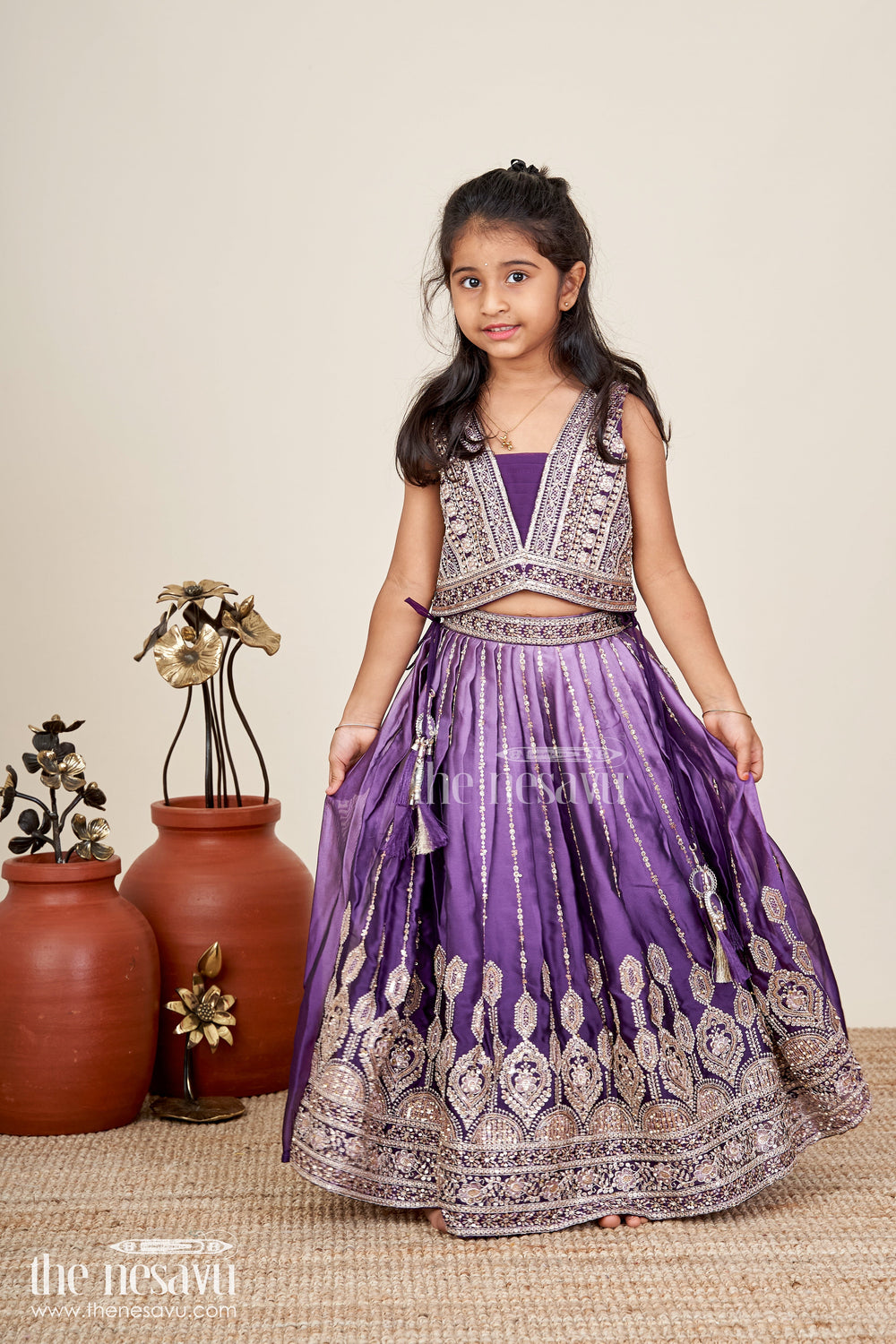 The Nesavu Girls Lehenga Choli Embroidered Lehenga Choli for Girls for Sangeet and Wedding Events Nesavu Nesavu girls lehenga choli viscose silk embroidery  ideal weddings party wear