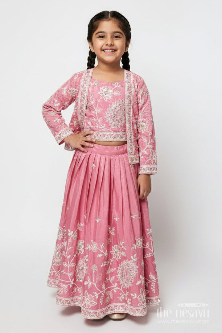 The Nesavu Girls Lehenga Choli Embroidered Lehenga Choli Set for Girls Ideal for Festive Functions Nesavu 18 (2Y) / Peach GL683A-18 Nesavu tissue silk lehenga choli embroidery girls perfect birthdays ethnic functions