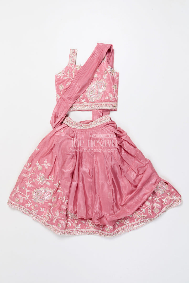 The Nesavu Girls Lehenga Choli Embroidered Lehenga Choli Set for Girls Ideal for Festive Functions Nesavu Nesavu tissue silk lehenga choli embroidery girls perfect birthdays ethnic functions
