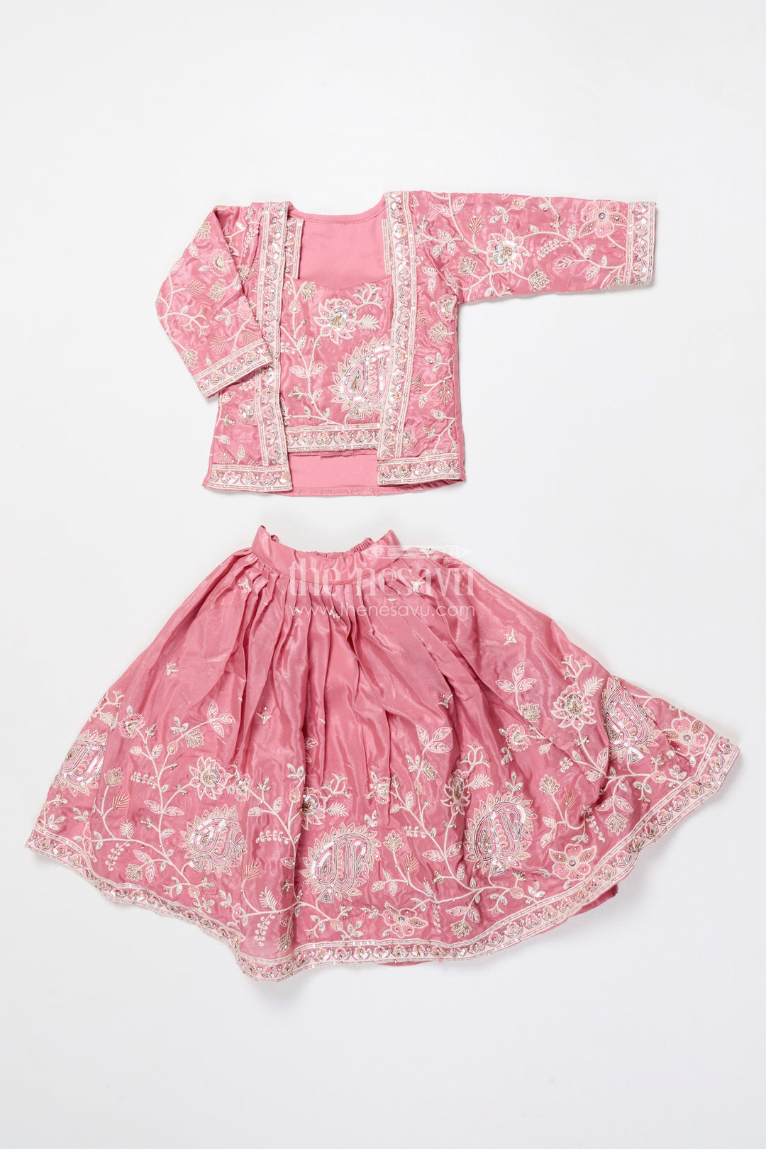 The Nesavu Girls Lehenga Choli Embroidered Lehenga Choli Set for Girls Ideal for Festive Functions Nesavu Nesavu tissue silk lehenga choli embroidery girls perfect birthdays ethnic functions