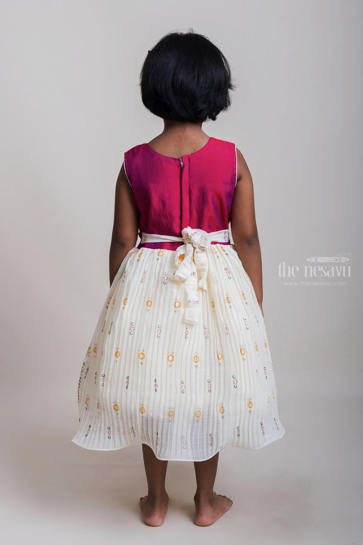 The Nesavu Girls Fancy Party Frock Embroidered Pink Yoke And White Flare Chiffon Frocks For Little Girls Nesavu Festive Wear Designer Chiffon Frocks| Modern Frocks Collection 2023| The Nesavu