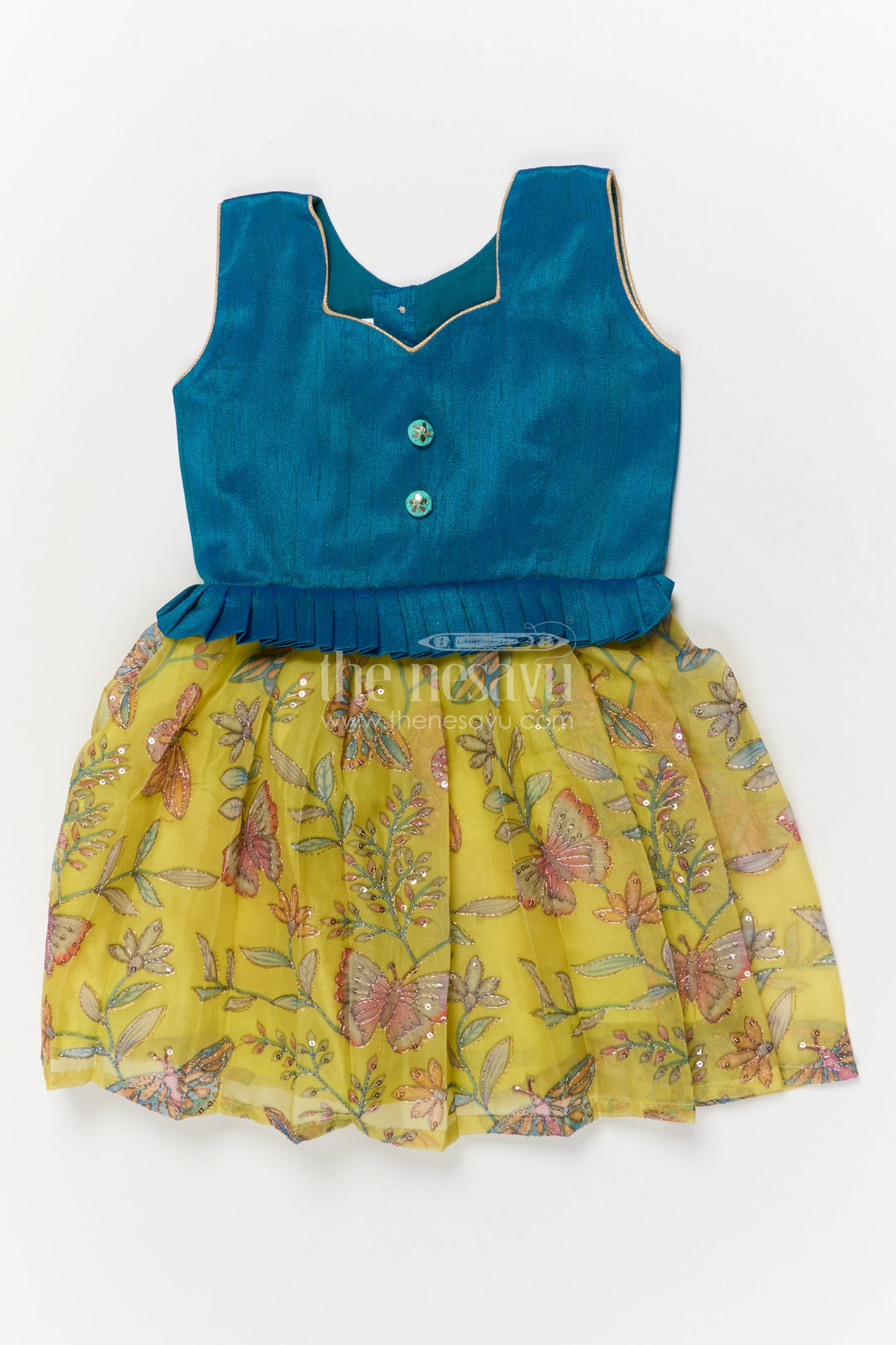 The Nesavu Silk Embroidered Frock Embroidered Silk Frock for Toddlers for Birthdays and Playful Events Nesavu 18 (2Y) / Blue / Silk Blend SF1099B-18 Nesavu embroidered silk frock for toddlers with butterfly organza skirt – perfect for birthdays and photoshoots