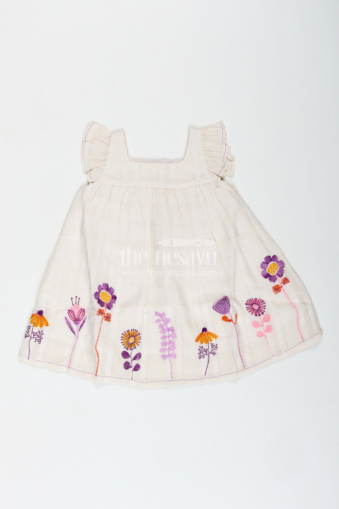 The Nesavu Baby Cotton Frocks Embroidered Summer Frock for Baby Girls in Cotton Nesavu 10 (NB) / Purple BFJ833B-10 Nesavu Cotton Summer Frock Baby Girls Multicolor Embroidery Sleeveless Ruffle Design