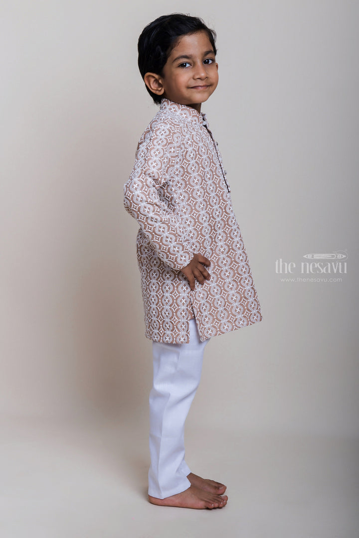 The Nesavu Boys Kurtha Set Embroidery Heavy Full Hand Grey Kurta With Adjustable White Pants For Boys Nesavu Daily Wear Kurta And Pant 2023| New Collection| The Nesavu