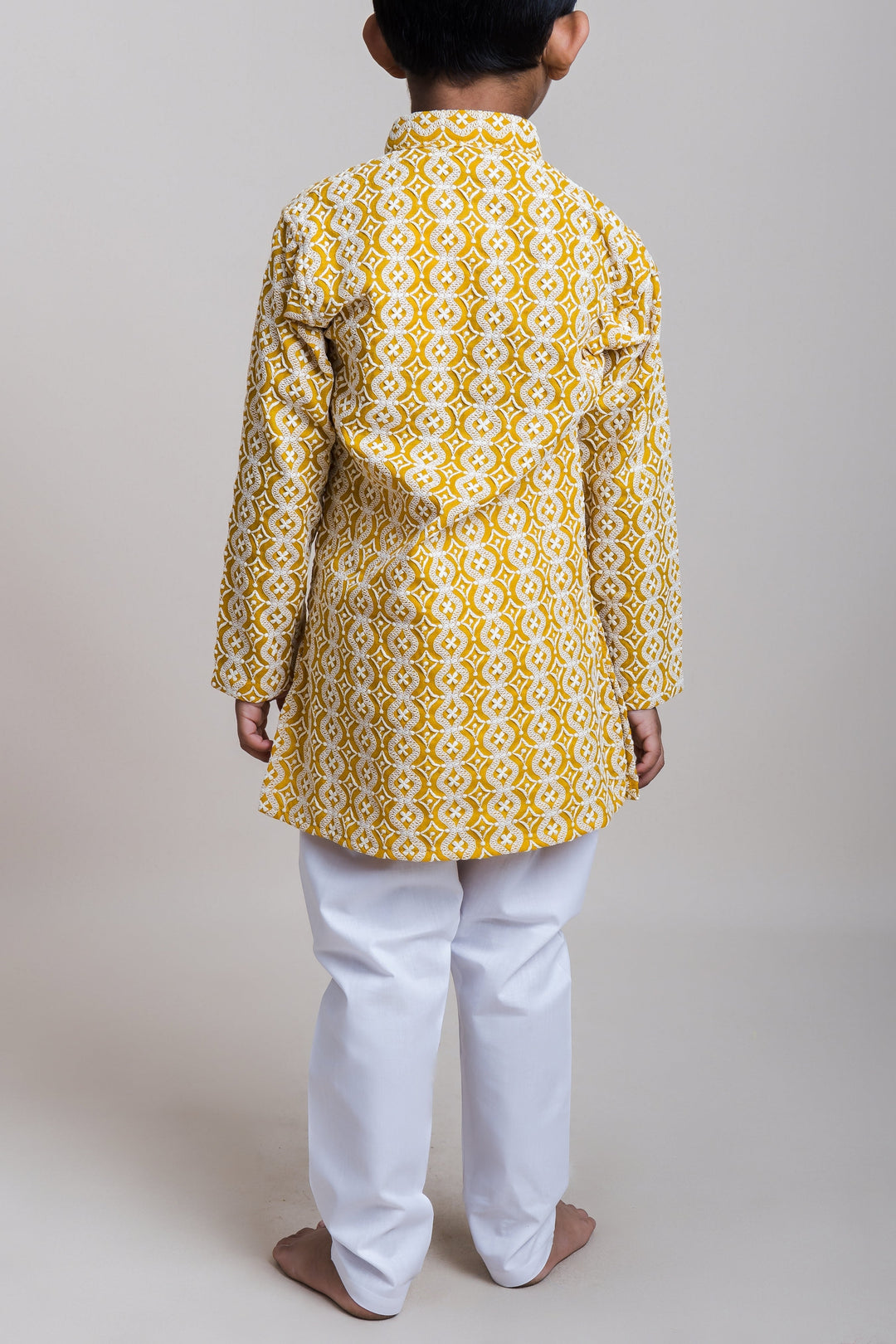 The Nesavu Boys Kurtha Set Embroidery Rich Yellow Kurta With White Pants For Little Boys Nesavu Best Ethnic Wear Collection For Boys| Exclusive Designs| The Nesavu
