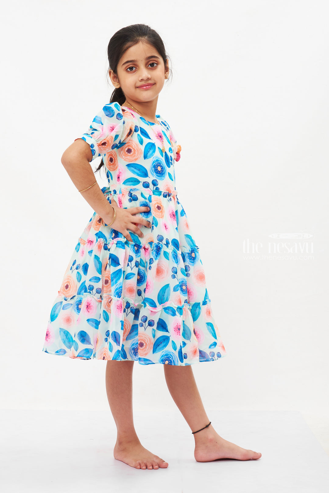 The Nesavu Girls Fancy Frock Emerald Blossom Girls Fancy Frock: A Floral Dream for Evening Soirees Nesavu Shop Girls Green Floral Fancy Dresses | Perfect Evening Elegance | The Nesavu