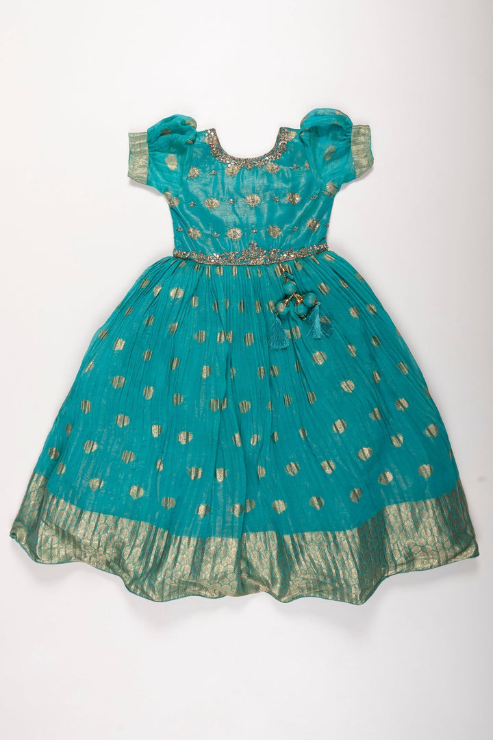 The Nesavu Girls Silk Gown Emerald Enchantment: Silk Anarkali Gown for Girls' Ugadi Celebrations Nesavu 24 (5Y) / Green / Blend Silk GA177B-24 Festive Green Silk Anarkali Gown for Girls | Traditional Elegance | The Nesavu