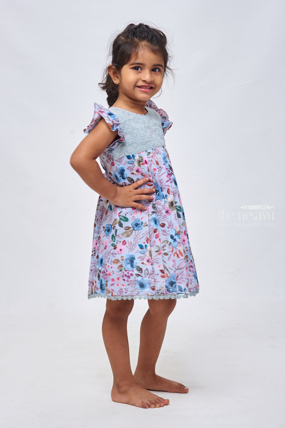 The Nesavu Baby Cotton Frocks Emerald Essence: Floral Elegance on Knife-Pleated Fancy Frock for Little Charms Nesavu Quality Newborn Clothes | Best Baby Clothes Websites | The Nesavu