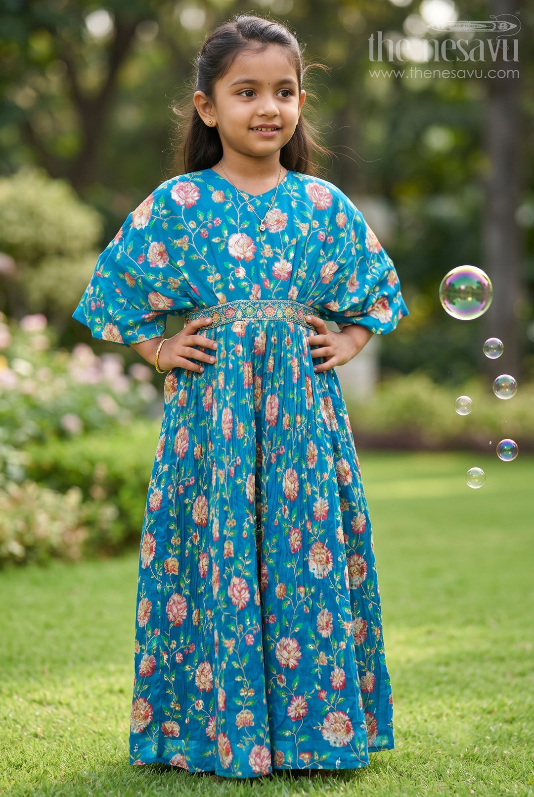The Nesavu Girls Party Gown Emerald Green Sequin Floral Radiance: Designer Anarkali Elegance for Little Divas Nesavu 24 (5Y) / Green / Viscose Silk GA144A-24 Anarkali Dress Online Shopping | The Nesavu