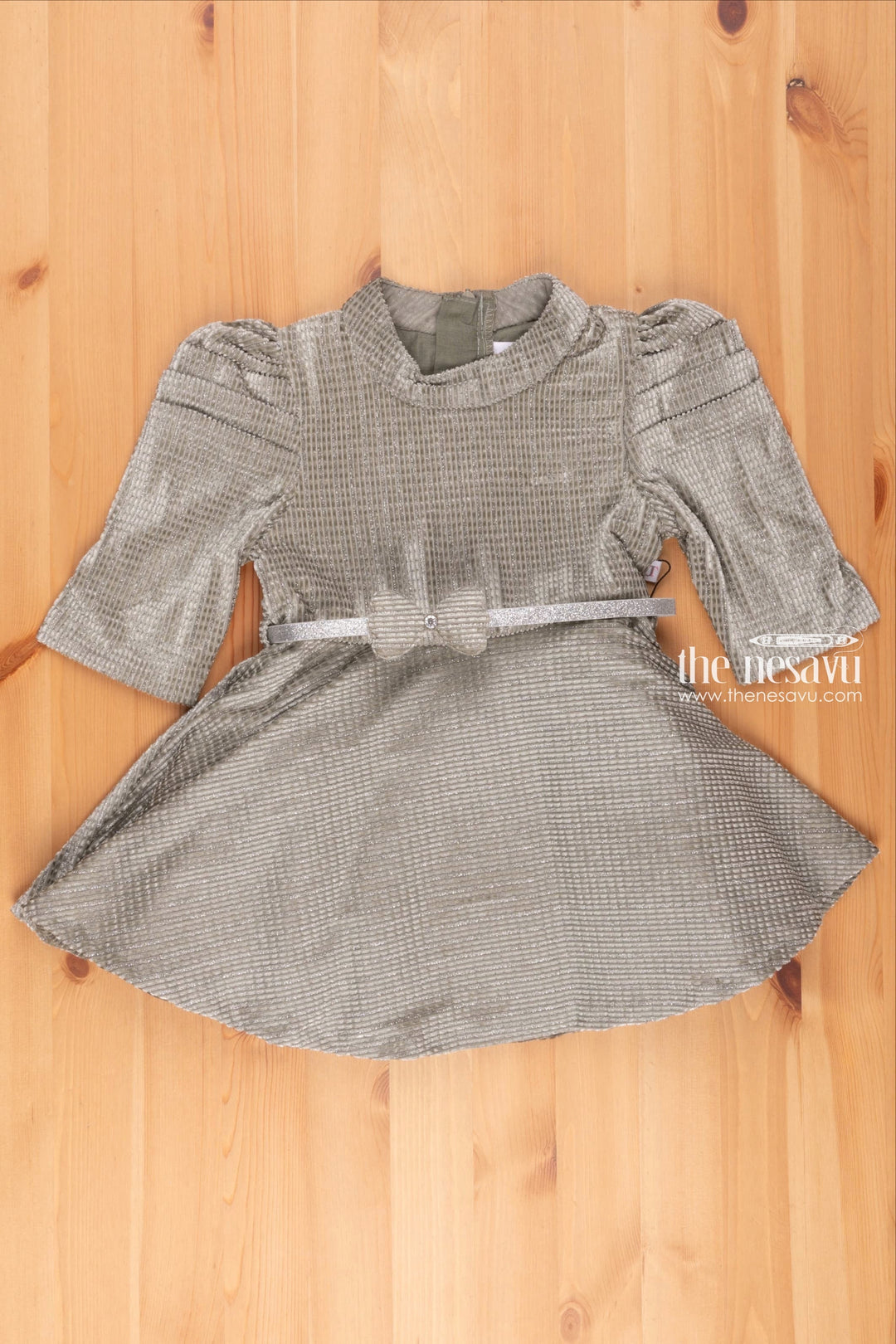 The Nesavu Girls Fancy Frock Emerald Velvet Glamour High Necked Cowl Sleeve Belted Frock for Girls Nesavu 14 (6M) / Green / Velvet GFC1143A-14 Luxurious High Necked Cowl Sleeve Frock With Belt | Elegant Stylish Frock | the Nesavu