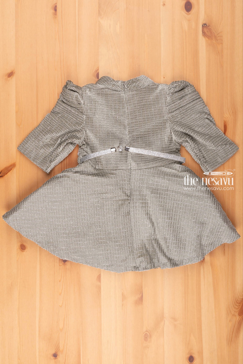 The Nesavu Girls Fancy Frock Emerald Velvet Glamour High Necked Cowl Sleeve Belted Frock for Girls Nesavu Luxurious High Necked Cowl Sleeve Frock With Belt | Elegant Stylish Frock | the Nesavu
