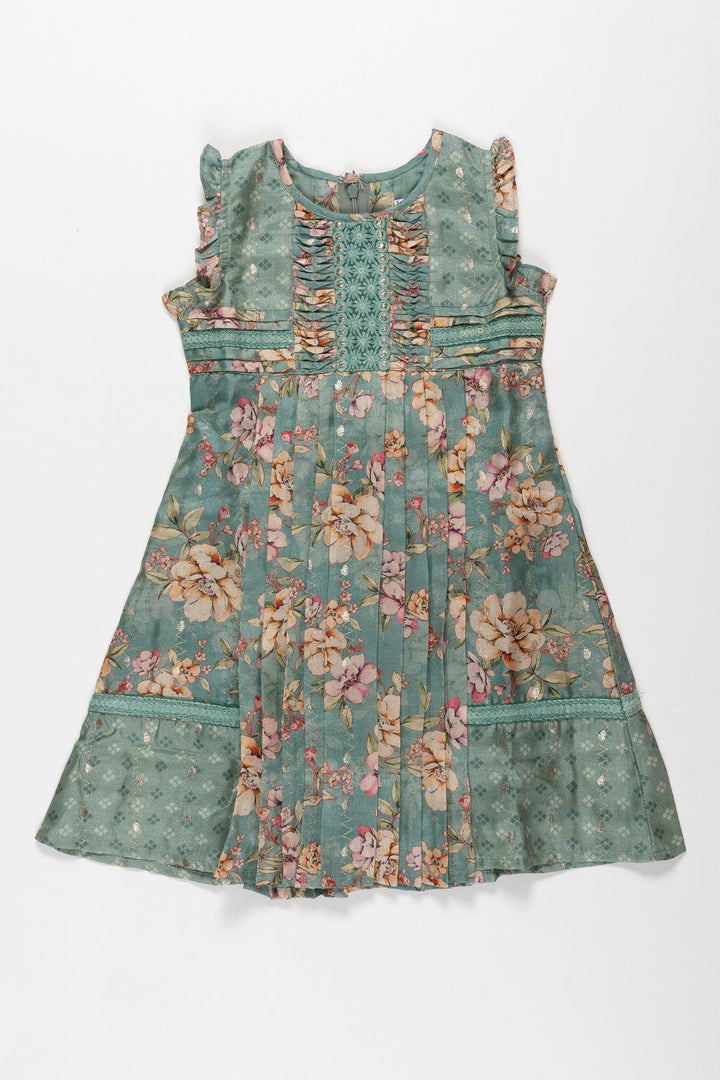 The Nesavu Girls Cotton Frock Enchanted Bloom: Girls Enchanting Cotton Frock with Floral Accents Nesavu 22 (4Y) / Green / Blend Silk GFC1296A-22 Buy the Latest Toddler Cotton Frock Designs | Perfect Summer Wardrobe Addition | The Nesavu