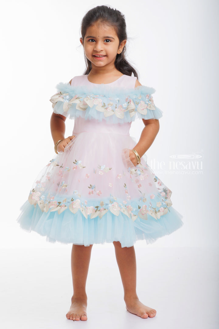 The Nesavu Girls Tutu Frock Enchanted Blossom: Baby Girl's Tulle Party Frock with Floral Embroidery Nesavu 16 (1Y) / Pink / Plain Net PF180A-16 Buy Enchanted Blossom Party Frock | Dreamy Tulle Dress for Baby Girls | The Nesavu