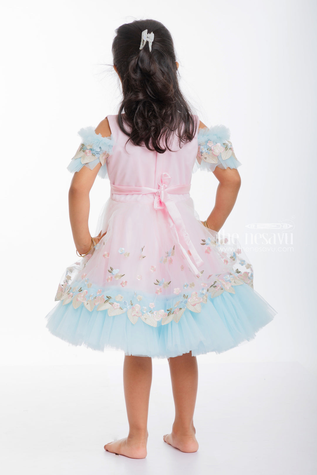 The Nesavu Girls Tutu Frock Enchanted Blossom: Baby Girl's Tulle Party Frock with Floral Embroidery Nesavu Buy Enchanted Blossom Party Frock | Dreamy Tulle Dress for Baby Girls | The Nesavu