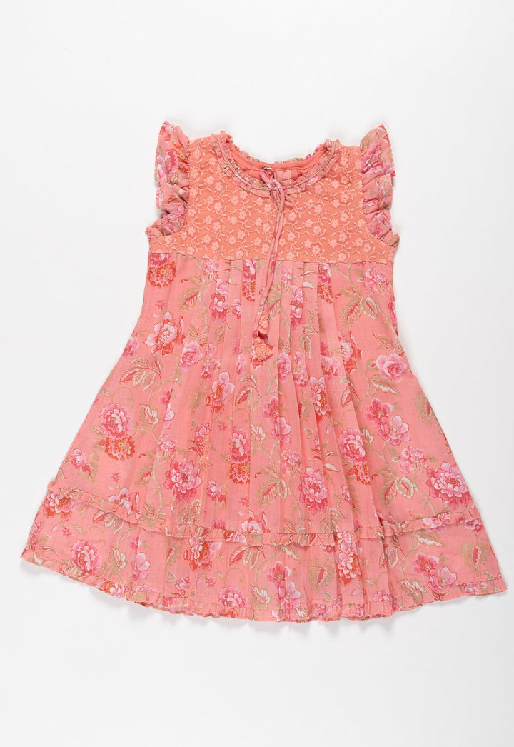 The Nesavu Girls Cotton Frock Enchanted Blossom: Girls Floral Cotton Summer Frock Nesavu 14 (6M) / Pink / Cotton GFC1294A-14 Shop Girls Floral Cotton Frock for Summer | Light & Airy | The Nesavu